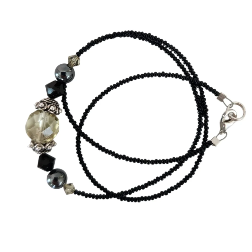 Dainty necklace 925 sterling silver faceted crystal pendant petite seed beads